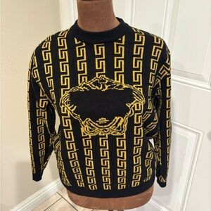 Women s  Designer Black and Gold Patterned Crewneck Sweater